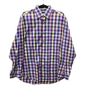 Robert Talbott Shirt - Mens Large - Blue Pink Plaid- Button Down-LS-100% Cotton